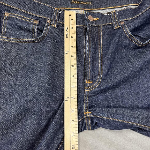 Nudie Jeans Co Lean Dean Jeans Mens 36x32 Dark Indigo Dry 16 Dips Made in Italy - Picture 2 of 16